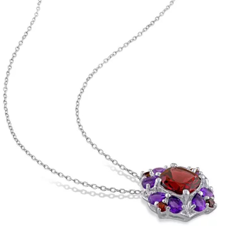 Garnet and African-Amethyst Cocktail Pendant in Sterling Silver