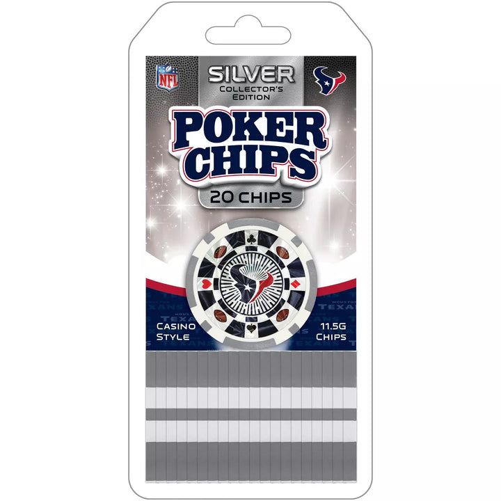 Masterpieces Casino Style 20 Piece 11.5 Gram Poker Chip Set NFL Houston Texans Silver Edition.