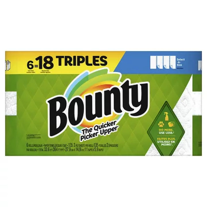 Bounty Select-A-Size 2-Ply Paper Towels, White 135 Sheets/Roll, 6 Rolls