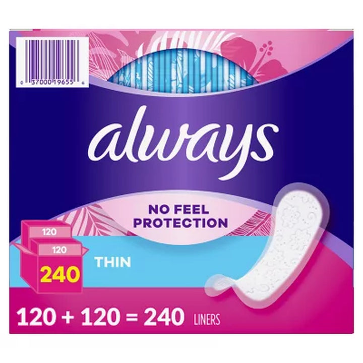 Always Daily Thin Liners, Unscented, Regular, 240 Ct.