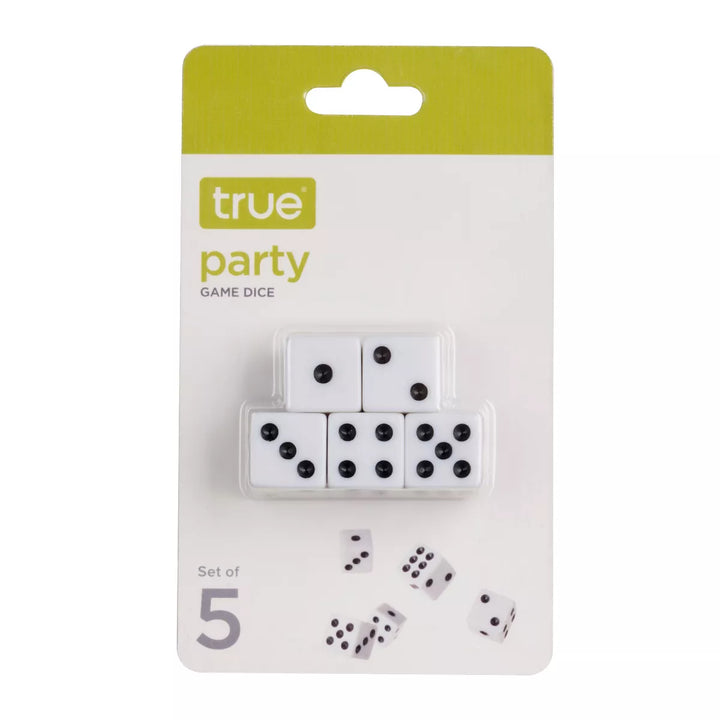 True Playing Dice Game Accessory - White Dice Set - Tabletop Game Dice Set for Drop Dead, Ship, Captain and Crew Games Set of 5