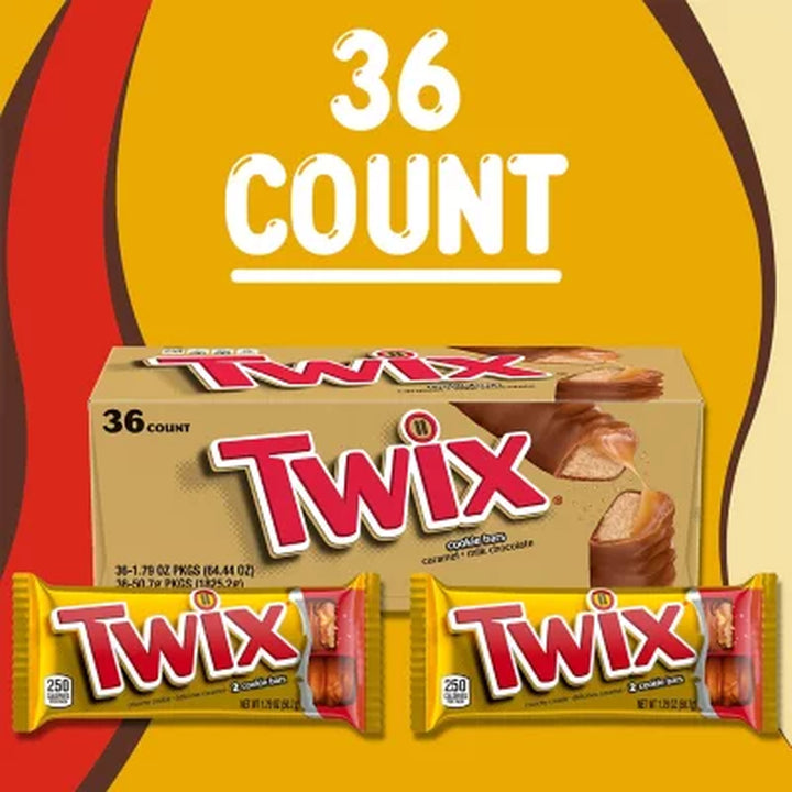 Twix Caramel Cookie Chocolate Candy Bars, Bulk Pack, 1.79 Oz., 36 Pk.