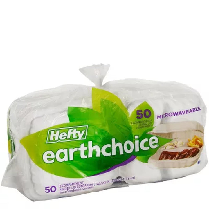 Hefty Earthchoice 3-Compartment Hinged Lid Containers, 9" (50 Ct.)