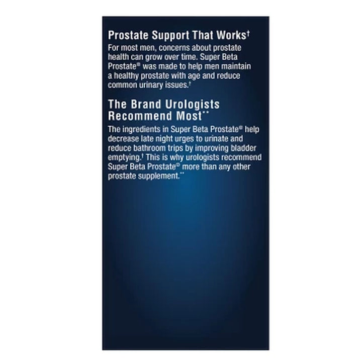 Super Beta Prostate Male Supplement with 250 Mg. Beta-Sitosterol Caplets 120 Ct.