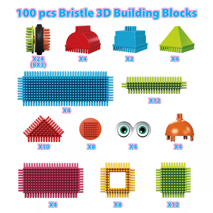 Contixo STEM Building Toys, ST6 100 Pcs Bristle Shape 3D Tiles Set Construction Learning Stacking Educational Blocks, Creativity beyond Imagination