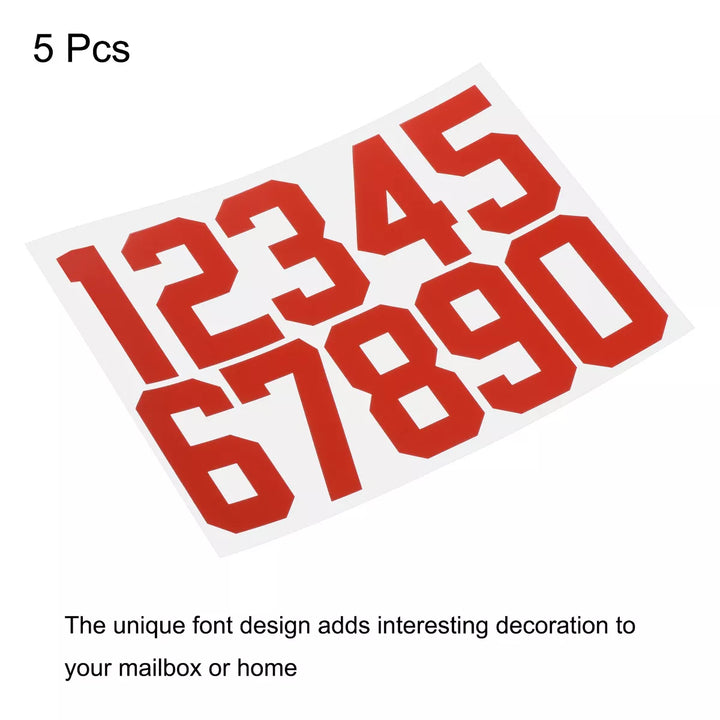 Unique Bargains 0 - 9 Adhesive Number Reflective Mailbox Numbers Sticker Red 5 Set