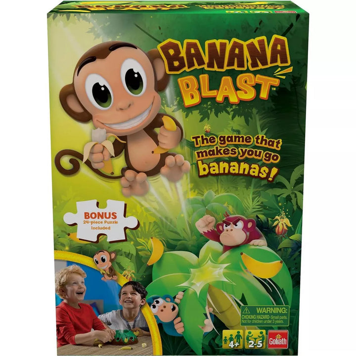 Banana Blast - Pull the Bananas until the Monkey Jumps Game - Includes a Fun Colorful 24Pc Puzzle