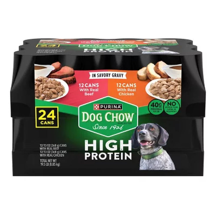 Purina Dog Chow Beef & Chicken Variety Pack, High Protein Adult Wet Dog Food, 13 Oz., 24 Cans