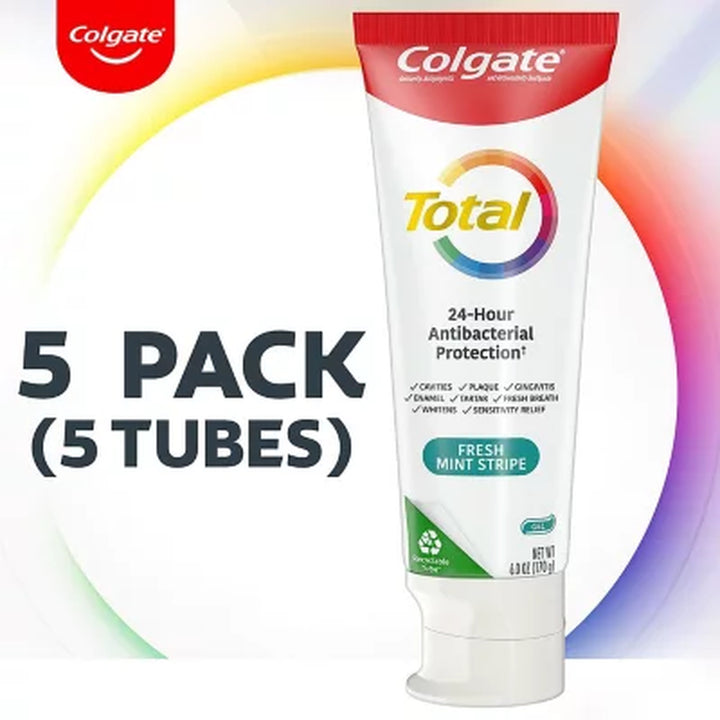 Colgate Total Gel Toothpaste, Fresh Mint Stripe, 6.0 Oz., 5 Pk.