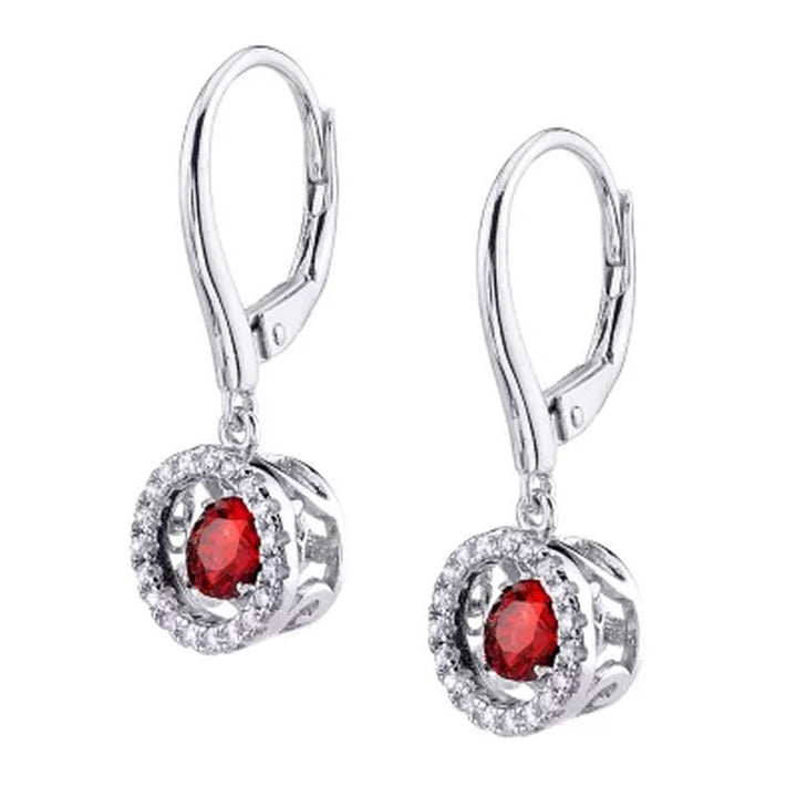 Dancing Genuine Garnet and Lab Created White Sapphire Pendant and Earring Set in Sterling Silver