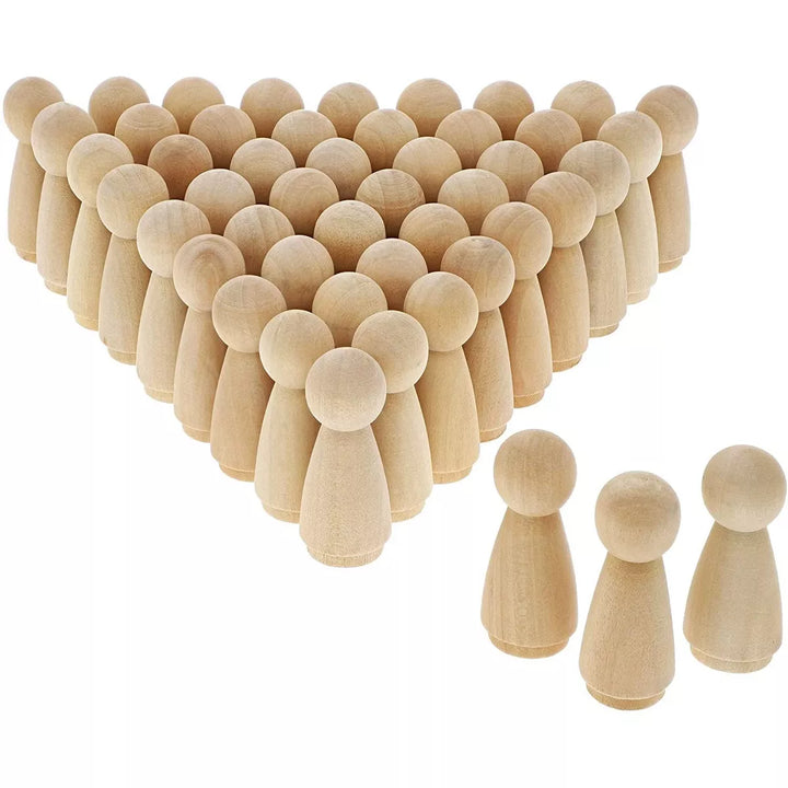 Bright Creations 50 Pack Unfinished Small Wooden Peg People for DIY Crafts, Doll Kit for Painting and Decorating (2 In)