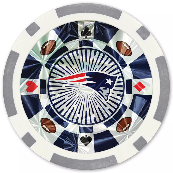 Masterpieces Casino Style 20 Piece 11.5 Gram Poker Chip Set NFL New England Patriots Silver Edition.