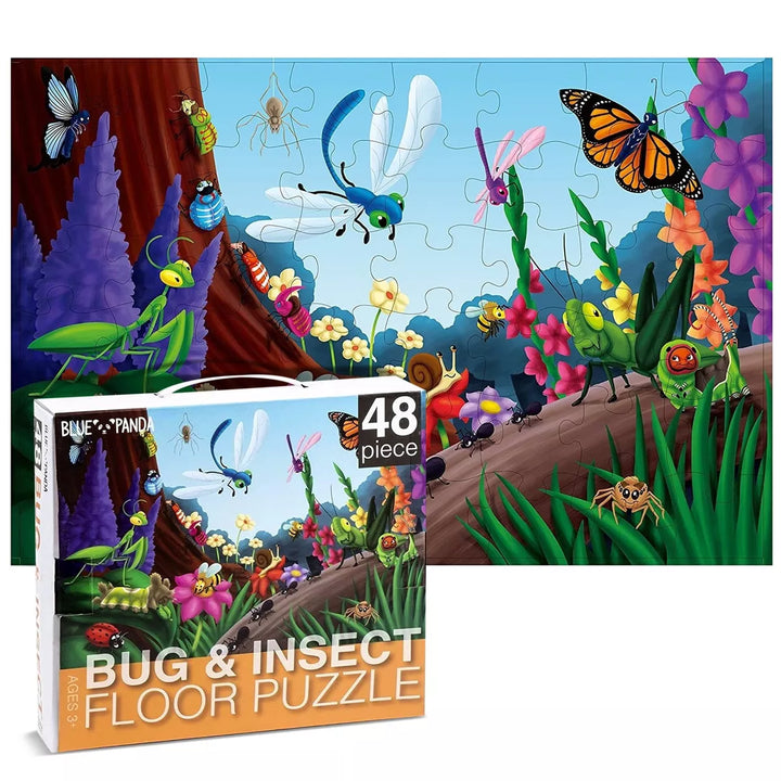 Blue Panda 48 Piece Giant Floor Puzzle for Kids Ages 4+, Bugs and Insects Puzzles for Classroom, Learning Activity, 2 X 3 Feet