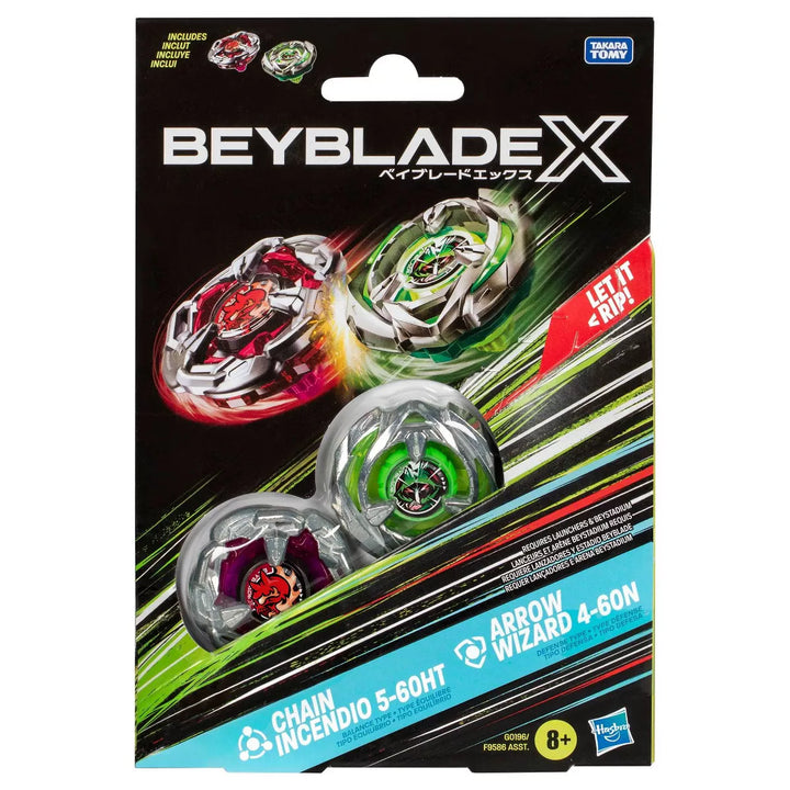 Beyblade Chain Incendio Balance and Arrow Wizard Defense Battle Tops