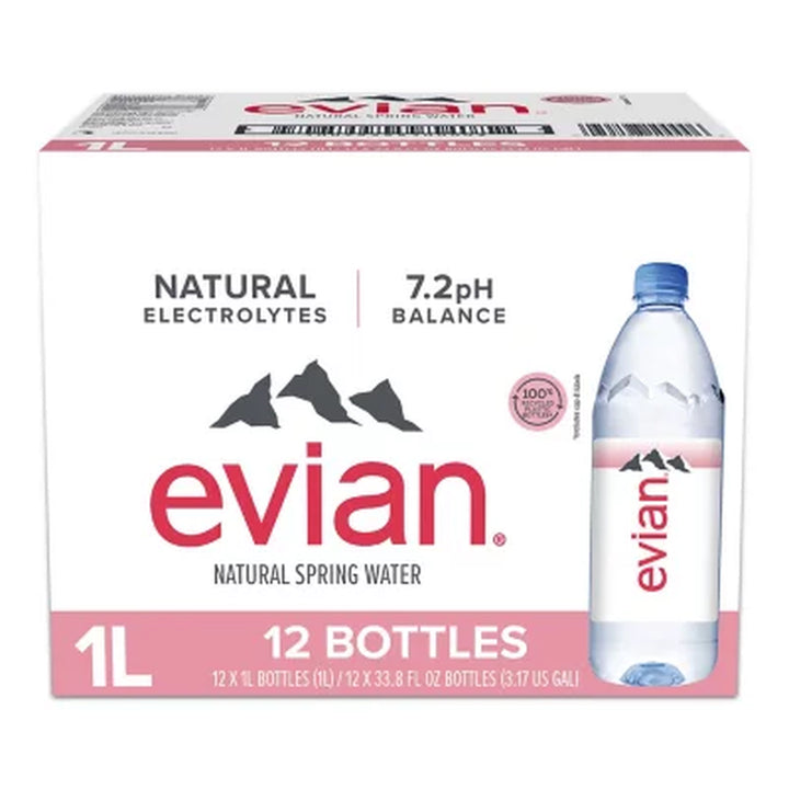 Evian Natural Spring Bottled Water 1L., 12 Pk.