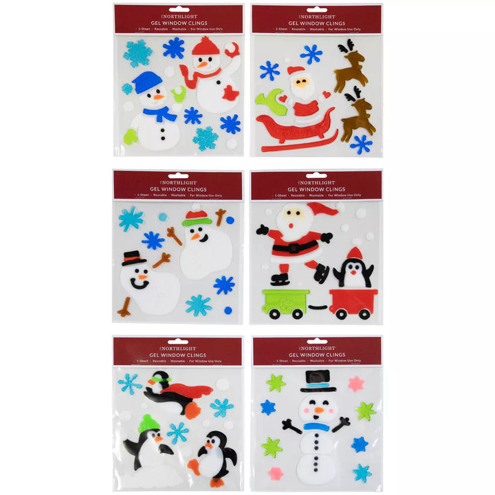 Northlight Set of 6 Double Sided Christmas Gel Window Clings