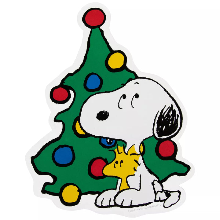 Northlight Peanuts Woodstock and Snoopy with Christmas Tree Window Cling Decoration