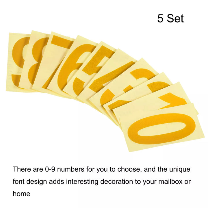 Unique Bargains 0 - 9 Vinyl Waterproof Self-Adhesive Reflective Mailbox Numbers Sticker 3.27 Inch Golden 5 Set