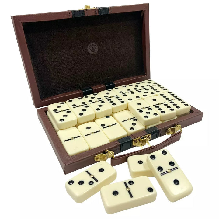 Kicko Premium Classic Domino Set - up to 2-4 Players - Double Six - 28 Pieces, Brown