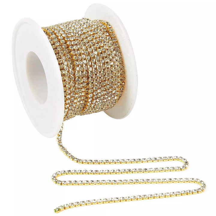 Juvale 11 Yards Rhinestone Chain, Gold Trim String for DIY Jewelry Making, Crafts, Shoe Charms, 2Mm Wide