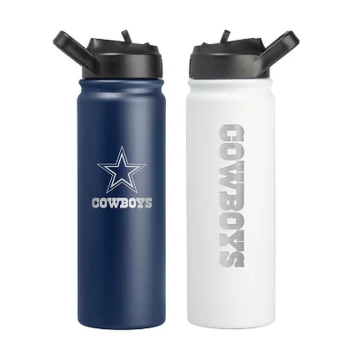 Logo Brands NFL 24Oz Stainless Steel Water Bottle, 2 Pack, Assorted Teams