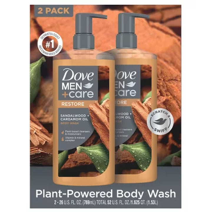 Dove Men+Care Body Wash, Sandalwood, 26 Oz. 2 Pk.