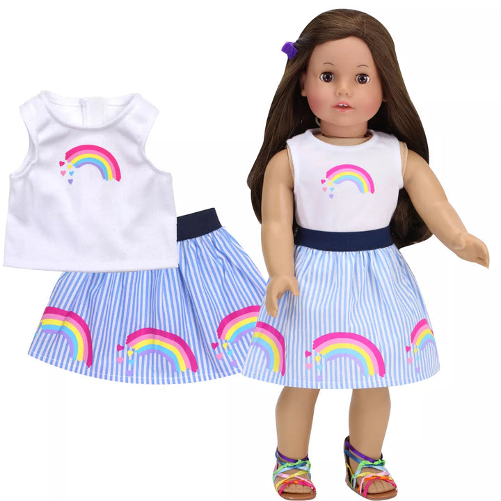 Sophia’S Rainbow Shirt and Striped Skirt for 18" Dolls, Multicolor