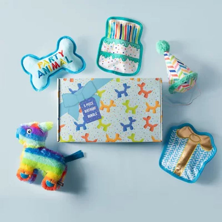 Party Animal Birthday Box Dog Toy Bundle, 5-Piece Set Blue