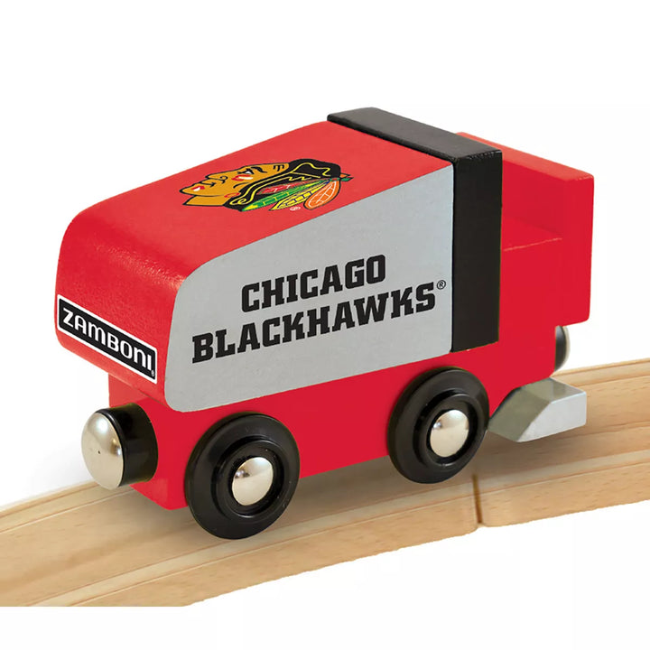 Masterpieces Officially Licensed NHL Chicago Blackhawks Wooden Toy Zamboni Train Engine for Kids.