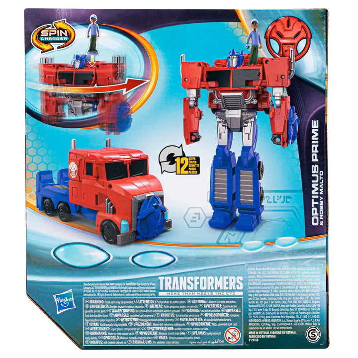 Transformers Earthspark Spin Changer Optimus Prime and Robby Malto