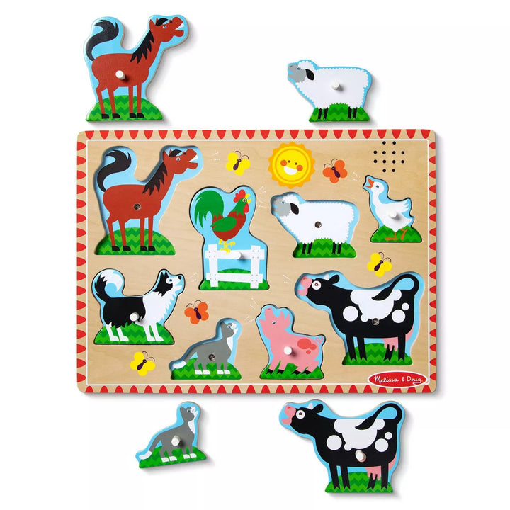 Melissa and Doug Farm Animals Wooden Peg Sound Puzzle 8Pc