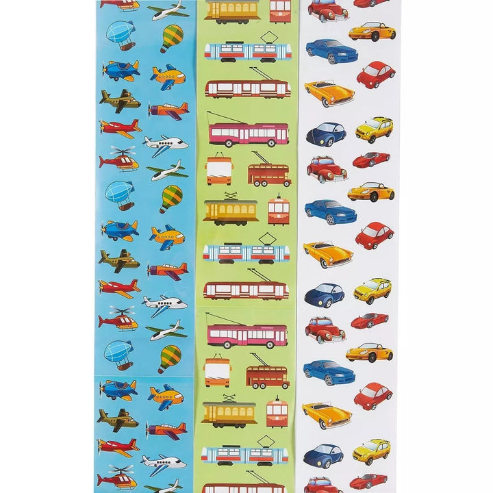 Juvale 9 Rolls 3000+ Transportation Stickers for Kids Birthday Party Favors, Spaceships Rockets Cars Trains Stickers