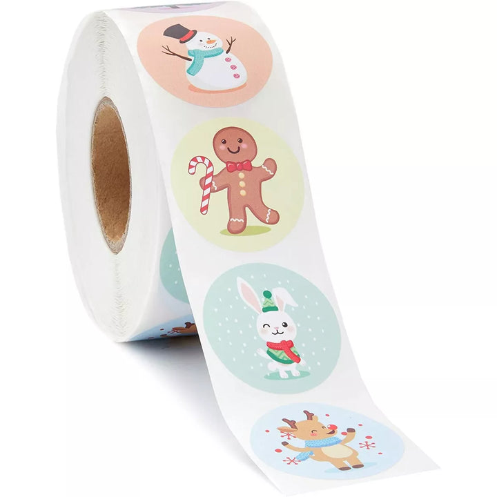 Blue Panda 1000 Pack Christmas Stickers, Assorted Designs Sticker Roll for Kids (1 In)