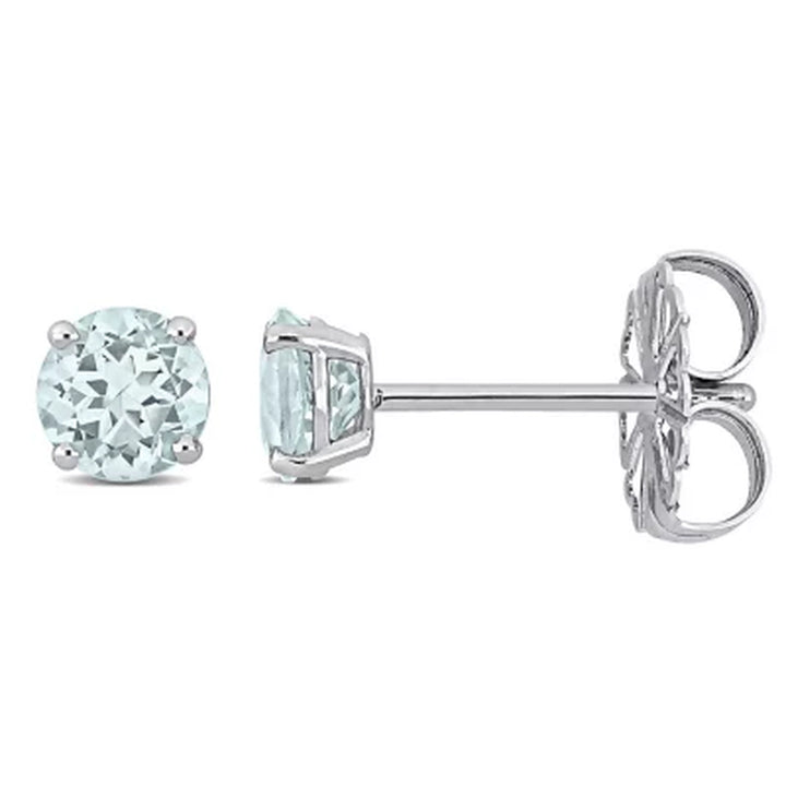 Aquamarine Solitaire Stud Earrings in 14K White Gold