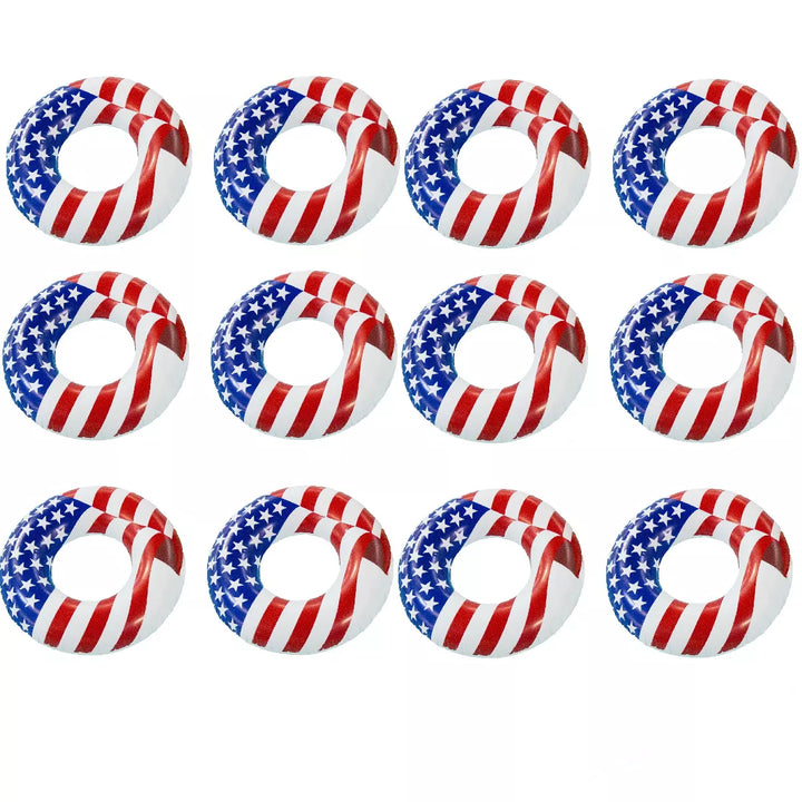 Swimline 36 Inch Inflatable American Flag Swimming Pool Tube Float (12 Pack)