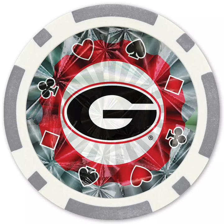 Masterpieces Casino Style 20 Piece 11.5 Gram Poker Chip Set NCAA Georgia Bulldogs Silver Edition.