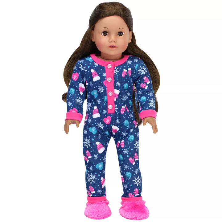 Sophia’S Hot Cocoa Pajama Onesie with Fuzzy Slippers for 18” Dolls, Navy/Hot Pink