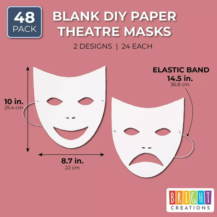 Bright Creations 48-Pack Blank DIY Masquerade Mask for Costume Party Arts and Crafts Party Favors, 8.7" X 10" White