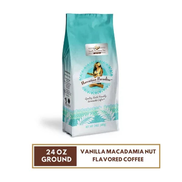 Hawaiian Paradise Vanilla Macadamia Nut Kona Blend Ground Coffee 32Oz