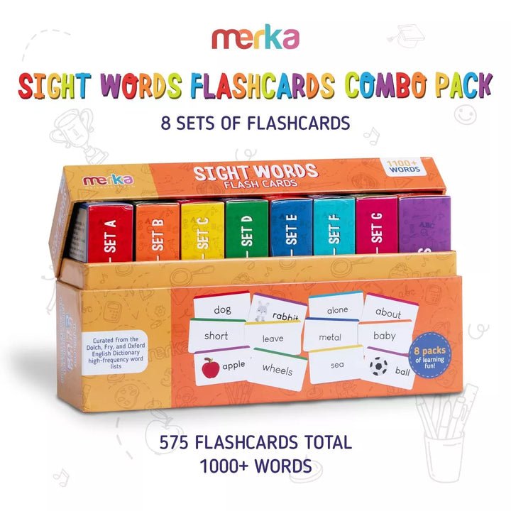 Merka Sight Words Combo Pack Set A-G 575 Flash Cards 1St Grade Learn to Read First Words Set of 575 Cards