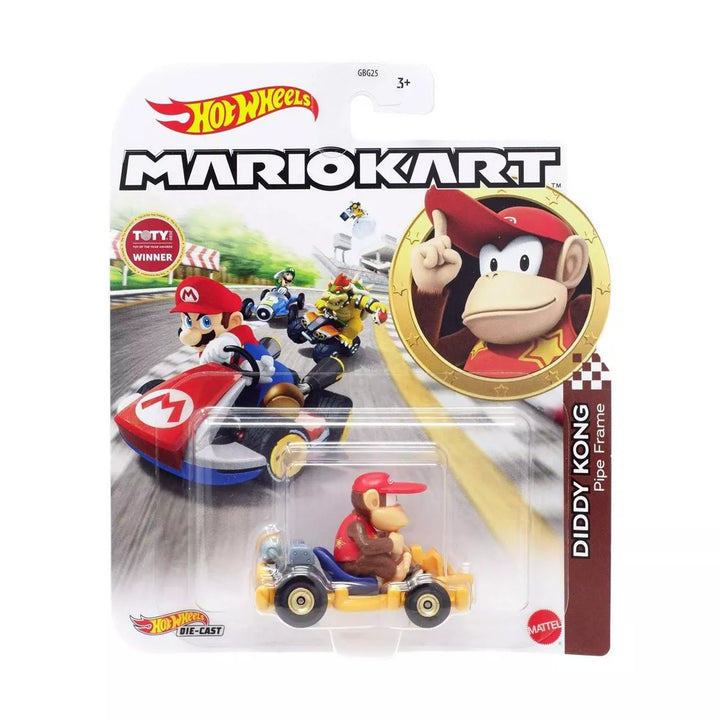 Hot Wheels Mario Kart 1:64 Scale Diddy Kong Pipe Frame, Collectible Vehicle