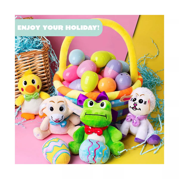 Syncfun 7PCS Basket for Easter Stuffed Plush Playset for Baby Kids Easter Theme Party Favor, Easter Eggs Hunt, Basket Stuffers Fillers