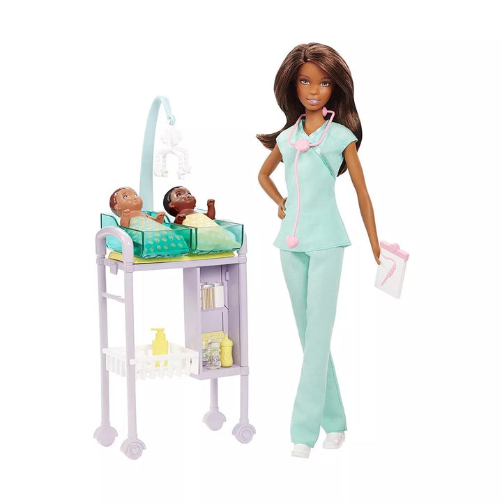 Barbie Baby Doctor Playset with Brunette Doll, 2 Infant Dolls, Exam Table and Accessories