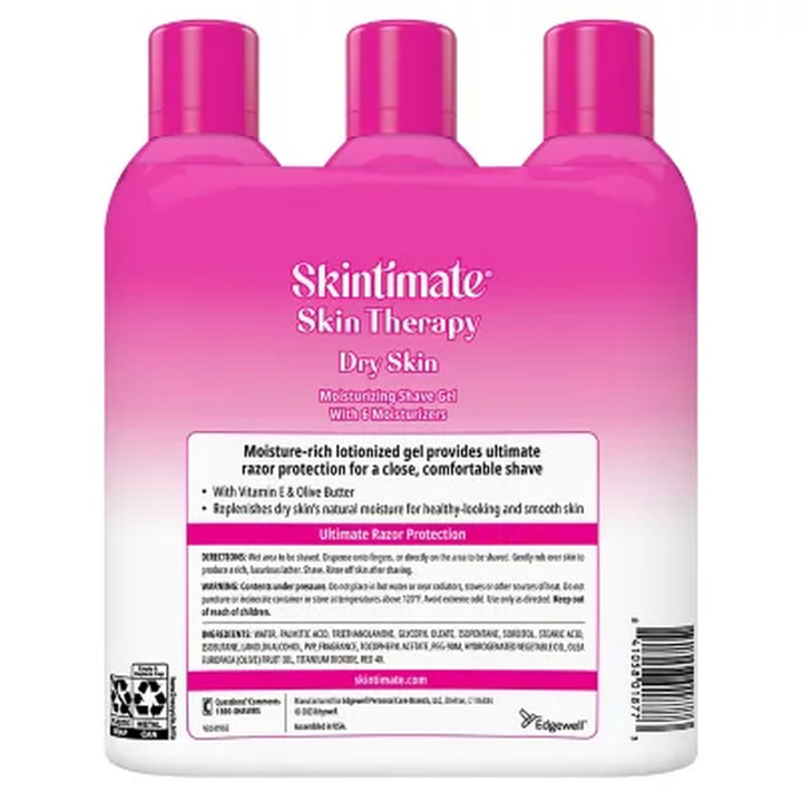 Skintimate Skin Therapy Moisturizing Shaving Gel for Women, Dry Skin, 9.5 Oz., 3 Pk.