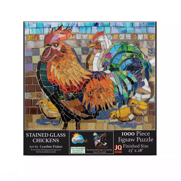 Sunsout Stained Glass Chickens 1000 Pc Jigsaw Puzzle 70708