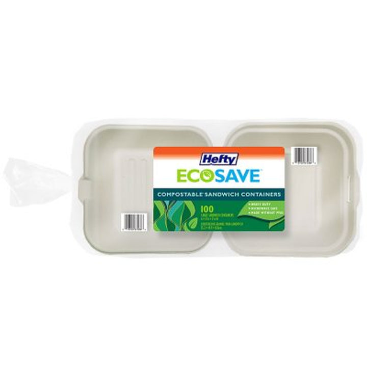 Hefty ECOSAVE Sandwich Hinged Lid Container (6" X 6", 100 Ct.)