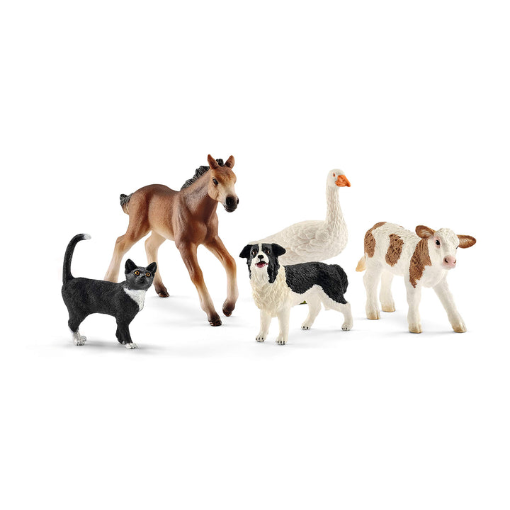 Schleich Farm World Realistic Farm Animal Figurines - 5pc Kids Educational Farm Barn Toys with Realistic Horse, Cow, Cat, Dog, and Goose, Farm Adventure Play for Boys and Girls, Gift for Kids Age 3+ Current Box