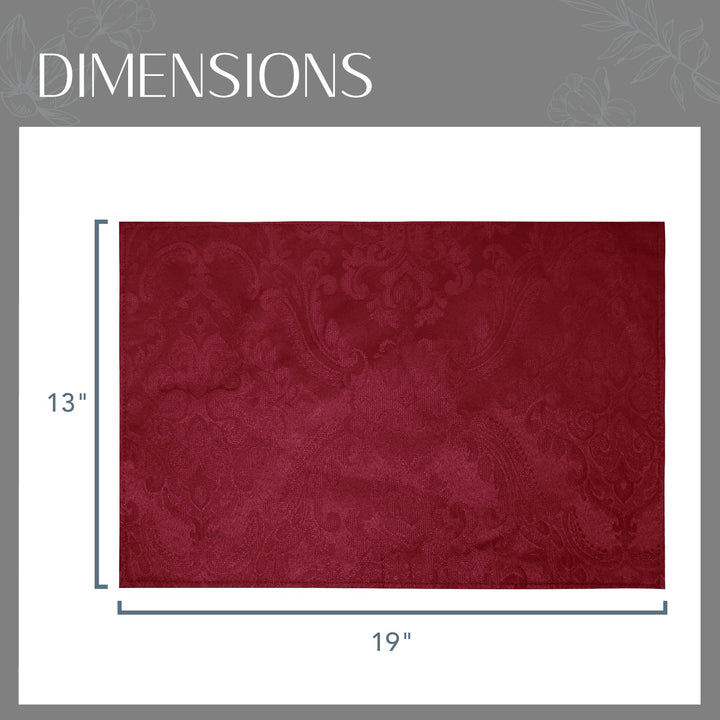 Elrene Home Fashions Caiden Elegance Damask Fabric Placemats (Set of 4), 13" x 19", Cranberry