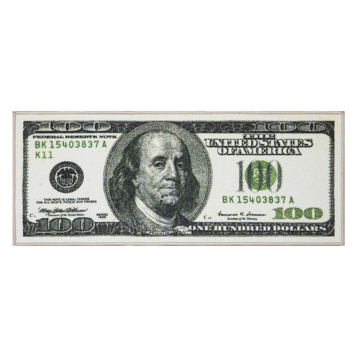 Machine Washable $100 Bill Design Non-Slip Rubberback 17x43 Modern Runner Rug for Hallway, Kitchen, Bedroom, 17" x 43", Green/Multicolor Money Old $100 Runner - 17" x 43"