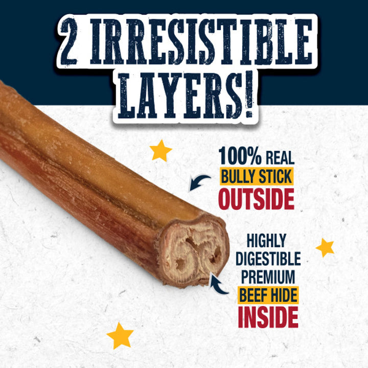 Cadet Bully Hide Sticks for Dogs - All-Natural Bully Stick & Beef Hide Dog Chews - Long Lasting Bully Sticks Alternative Made with 2 Ingredients - Dog Chews for Aggressive Chewers, Large (7 Count) 7 Count